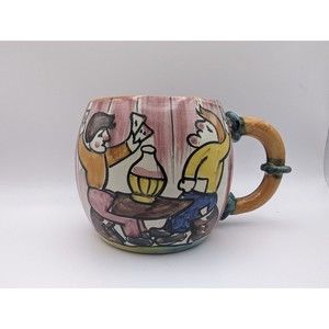 1940s Faone Scardin Card Game Fight Italian Handmade Pottery Mug